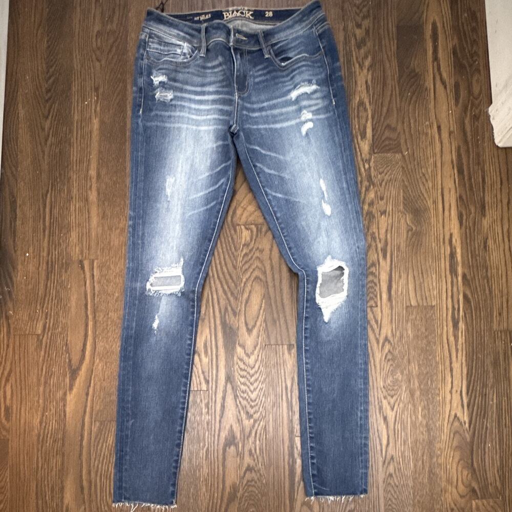 Buckle Black Women's Blue Distressed Skinny Jeans Slim Fit Mid Rise 5-Pocket